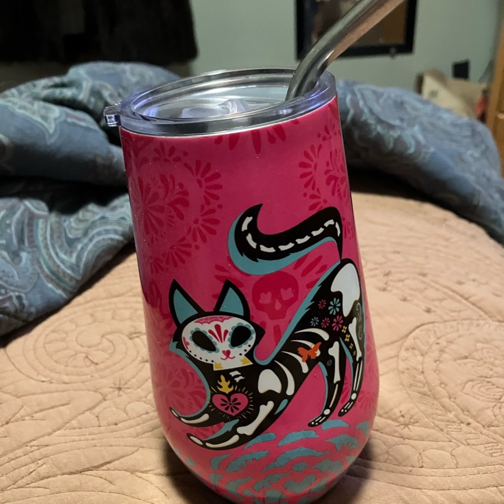 NWT Destination Holiday Day of The Dead El Gato Stemless Wine Tumbler